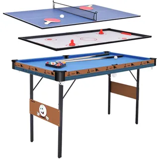 DRM 3 in 1 klappbarer Multi Spieltisch, klappbarer Billardtisch/Billard-Snookertisch, Airhockey-Tisch, Tischtennisplatte mit allem Zubehör, 55Inch