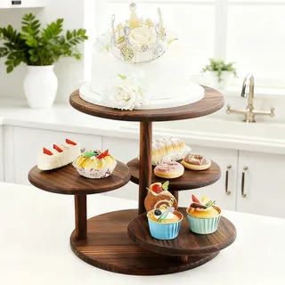 Ayolofei Holz Tortenständer, 4-stöckige Cupcake-Auslage als Obstschale oder Tablett, Großer Cupcake Ständer Ø 31/21/21/21 cm für Hochzeit Geburtstag Mottoparty Dekoration Weihnachten