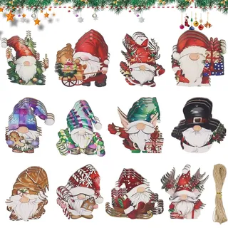36 Stück Weihnachtsbaumschmuck, Weihnachtsanhänger Wichtel Set, Holz Weihnachtswichtel Anhänger, Christbaumschmuck Holz, Weihnachtswichtel zum Hängen, Christbaumanhänger, Weihnachtsdeko Baumschmuck(A)