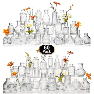 Arme Glasvasen-Set mit 60 Stück, kleine klare Glasvasen in Großpackung für Blumen, rustikale Hochzeitsdekoration und Vintage-Dekorationen, perfekt für Zuhause, Tisch und Veranstaltungen mit elegantem