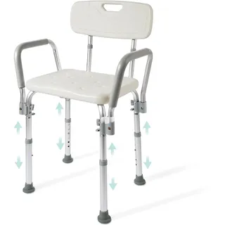 EMKE Duschhocker für Senioren Duschstuhl mit Armlehne und Rückenlehne, rutschfest Höhenverstellbar Duschsitz Badhocker für die Dusche Badewannenhocker Belastbar 135KG