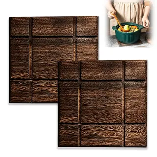 Spldsun 2 Stück Untersetzer Holz, Quadratisch Topfuntersetzer Holz, Hitzebeständig, Groß, 19x19CM,für Anti-Rutsch, Isolierung, Kratzfestigkeit, Dekoration (Dunkelbraun)