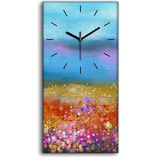 Wanduhr Uhr Wandbild Leinwand Geräuschlos 30x60 Abstrakte Kunst Blumen bunt - schwarze Hände