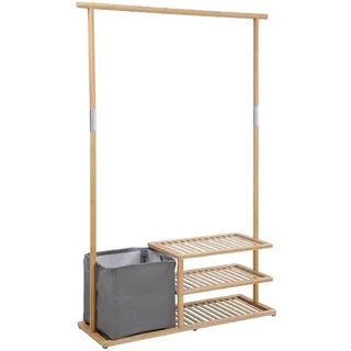 SVITA BASRI Garderobe Kleiderständer Kleiderschrank mit Schuhablage Aufbewahrungsbox platzsparend Holz Bambus Flur Schlafzimmer Ankleidezimmer