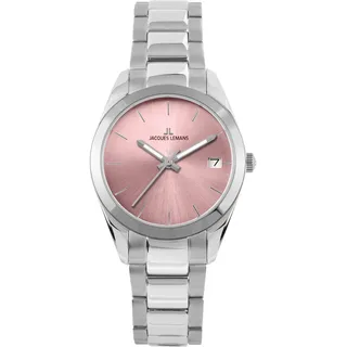 Jacques Lemans Quarzuhr »Derby« Armbanduhr, Damenuhr, Datum, Leuchtzeiger, Edelstahlarmband, silberfarben