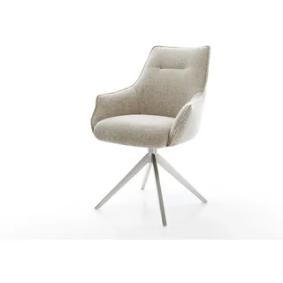 Drehstuhl Alja-Flex mit Armlehnen Webstoff Soft Beige Kreuzgestell breit Edelstahl 360° drehbar Taschenfederkern