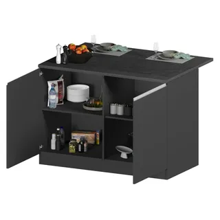 Kücheninsel Daffaticat, zusätzlicher Ablagetisch, Küchenschrank mit 2 Türen, 100 %  Italy, 125 x 90 x 90 cm, Anthrazit und Schiefer - Schwarz