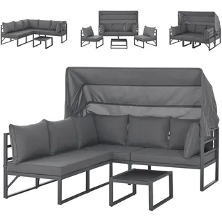 SVITA MAUI Gartenmöbel-Lounge-Set mit Dach Outdoor-Sofa Strandkorb-Sonneninsel Stahl Grau - Grau