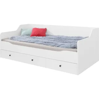 Furniture24 Bett Bergen BE13 mit 3 Schubladen und Federkernmatratze 90x200 cm Einzelbett Weiß - Weiß