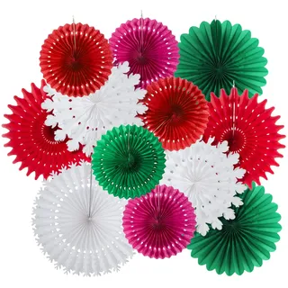 Easy Joy Weihnachten Dekoration Papier Fächer 12 Stück Rot Weiß Grün Weihnachtsbaum Hängender Papier Fächer für Weihnachtsdeko Neujahr Heiligabend Hochzeit Geburtstag Tischdeko