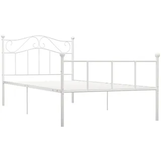 vidaXL Bettgestell Bett Metallbett Schlafzimmerbett Einzelbett Bettrahmen Schlafzimmermöbel Ehebett Lattenrost Weiß Metall 100x200cm