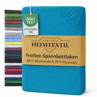EXKLUSIV HEIMTEXTIL Frottee Spannbettlaken 140-160 x 200 cm 80% Baumwolle, 20% Polyester Öko - Tex Zertifiziert, Markenqualität, Matratzenhöhe bis 25 cm, Türkis