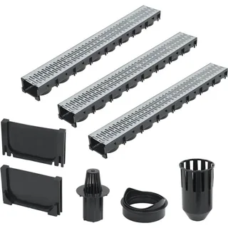 vidaXL Entwässerungskanäle 3 Stk. Verzinkter Stahl 3 m Schwarz/Silber