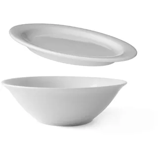 Holst Porzellan MA 338 SET 2 Porzellan 2-tlg. Schalenset 0,60 l / 14 cm mit Deckelteller, weiß 6 Einheiten für 6 Personen
