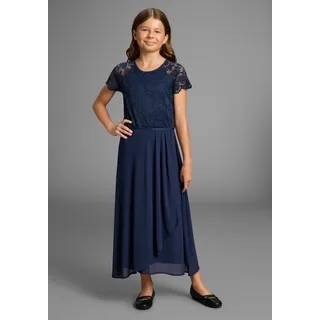Jerseykleid KIDSWORLD "Festliches Kleid mit Spitze", Mädchen, Gr. 128/134, N-Gr, marine, Jersey, Obermaterial: 90% Polyamid, 10% Elasthan. Futter: 100% Polyester. Unteres Obermaterial: 100% Polyester, Biese, gepflegt, festlich, ausgestellt knöchellang, Rundhals, Raglanärmel, Kleider Jerseykleid, Elegantes Kleid mit Spitze und Chiffon, Topseller