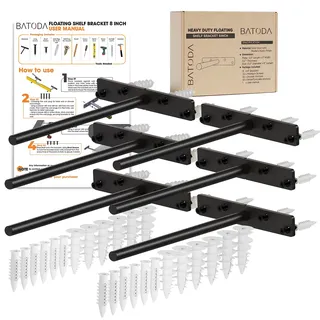 BATODA - 20,3 cm schwebende Regalhalterung, robust (6 Stück) – massiver Stahl – versteckte Halterungen für schwebende Holzregale – Jalousien-Regalträger – Regal-Montagezubehör im Lieferumfang