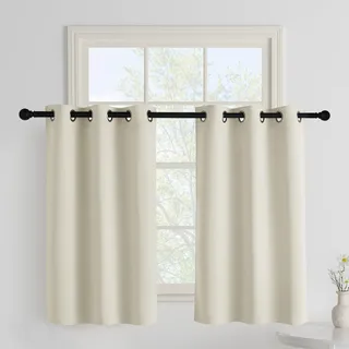 PONY DANCE Bistrogardine 2er Set Verdunklungsvorhänge Kurz Scheibengardinen Modern Kurzgardinen H 90 x B 106 cm Vorhang Hellbeige Blickdicht Küche Gardinen mit Ösen