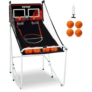VEVOR Indoor-Basketballspiel für 2 Spieler, Basketballautomat, Baskeltballständer mit 4 Bällen & 8 Spielmodi & 2 Basketballkörben & Tafel & Aufblaspumpe, für Kinder, Erwachsene (Schwarz) Faltbar