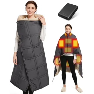 Heizdecke mit Akku Kabellos Elektrisch Wärmedecke Tragbare Beheizbare Decke | 120x150cm Akku Heizdecke Zum Anziehen, Waschbar Beheizte Decke Fleece Elektrische Decke mit Akku für Zuhause, Büro & Outdoor