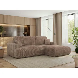 MKS Meble Ecksofa OVO mit Schlaffunktion und Bettkasten, Braun Cord, L-form Couch, 4-Sitzer Ecksofa, 271x195x95 cm - Rechts Seite - Braun
