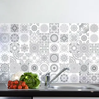 Ambiance Sticker Selbstklebende Wandtattoo Aufkleber, Wanddekoration, Fliesenaufkleber für Badezimmer und Küche Design Nuance de Gris - 60 Stück Aufkleber 20 x 20 cm