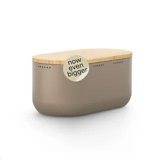 LARS NYSØM Brotkasten aus Metall I Brotbox für langanhaltende Frische mit rutschfesten Noppen I Brotdose mit hochwertigem Bambusdeckel verwendbar als Schneidebrett I 34x19x16cm (Taupe Brown)
