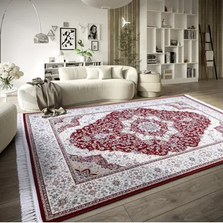 Villeroy & Boch Teppich »Etienne«, rechteckig, 7 mm Höhe, Orientalisch, Fransen, Wohnzimmer, Schlafzimmer, Klassisch, Kurzflor Rot Creme, 128x190cm