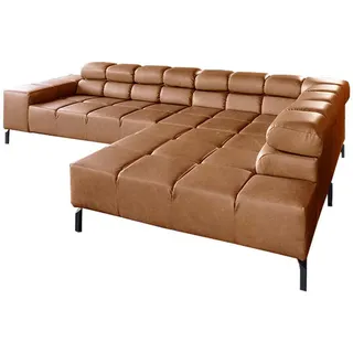Kawola Ecksofa Nelson Braun Leder , Metall , Echtholz , Füllung: Komfortschaum , Ottomane rechts, L-Form , 321x216 cm , Wohnzimmer, Sofas & Couches, Wohnlandschaften, Ecksofas