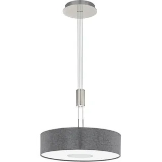 EGLO LED Hängelampe Romao, Pendelleuchte Esstisch dimmbar | Stahl in nickel-matt, chrom, Textil, Leinen in grau warmweiß