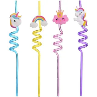 Einorn Kinder Strohhalme – 4er Set wiederverwendbare Spiral Trinkhalme aus Kunststoff – Bunte Strohhalme für Kindergeburtstag, Party Deko, Schule & Feiertage