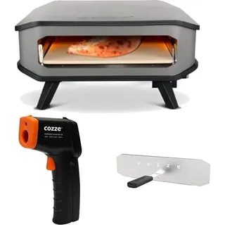 cozze Gas-Pizzaofen-Set: 17" Ofen mit Stein, Infrarot-Thermometer, Abdeckung & Edelstahltür – ideal für den Außenbereich