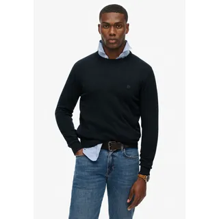 Superdry Strickpullover "ESSENTIALS COTTON JUMPER" aus Baumwolle, Relaxed Fit, mit Rundhalsausschnitt, melierte Optik, eclipse navy