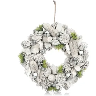 COM-FOUR® Türkranz für Weihnachten - weißer Adventskranz mit Glitzer - Dekokranz - Weihnachtsdeko - Tischkranz - Weihnachtskranz (Adventskranz L)