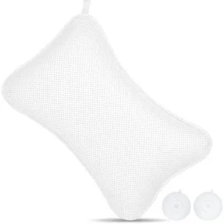 Unyqoos® Badewannenkissen – ergonomisch & atmungsaktiv (3D‐Mesh) mit Saugnäpfen, Nacken‐ und Rückenstütze, maschinenwaschbar, inkl. Aufhängehaken - Weiß