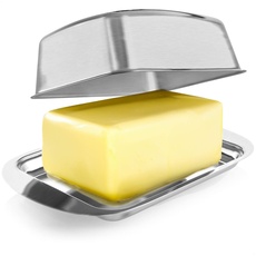 com-four® Butterdose Edelstahl - Große Butterglocke aus Edelstahl - Butterschale mit Deckel - spülmaschinengeeigneter Butterbehälter - Buttergefäß (Edelstahl - matt)