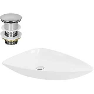 LuxeBath Waschbecken Keramik 690x460x130 mm Weiß mit Ablaufgarnitur Silber, Dreieckiges Aufsatzwaschbecken für Badezimmer und Gäste-WC, Modernes Aufsatzbecken, Waschtisch Waschschale Waschplatz Becken