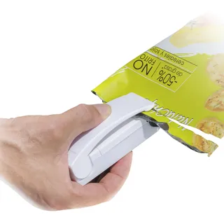 InnovaGoods - Elektrischer Beutelverschließer mit Kühlschrankmagnet, Verlängert Haltbarkeit von Lebensmitteln, Kompakt & Tragbar, Vielseitige Nutzung, Weiß oder Schwarz, Kunststoff
