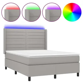 vidaXL Boxspringbett mit Matratze & LED Hellgrau 140x200 cm Stoff - Grau