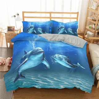 RFFLUX 3D Meer Tier Delphin Bettwäsche Set 135x200 cm 2teilig mit Reißverschluss Weiche und Angenehme Schlafkomfort Microfaser Bettbezug Kinderbettwäsche mit Kissenbezug 80x80 cm