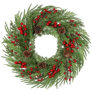 Arborus Weihnachtskranz Künstlich 60 cm Adventskranz Tür Deko Kunst Türkranz mit Berren Tanenzapfen Fake Wandkranz zum Basteln Weihnachtsdeko Adventsdeko Flur Fensterbank Kamin Weihnachtsschmuck