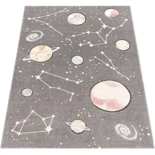 Paco Home "Cosmo 347", rechteckig 12 mm Höhe 3D-Design, Motiv Weltraum, Kinderzimmer,