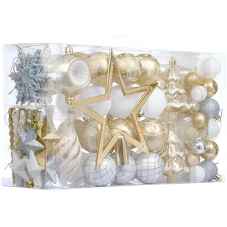 Valery Madelyn Weihnachtskugel-Ornamente für Valentinstag, 100 Karat Weiß und Gold, bruchsicher, Weihnachtsbaumschmuck-Set, Elegante hängende Ornamente für Weihnachtsbäume, Großpackung für Feiertage,