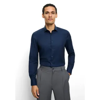 Langarmhemd OLYMP "Level 5", Herren, Gr. 43, N-Gr, marine, Web, Obermaterial: 97% Baumwolle, 3% Elastolefin, 2-Knopf-Manschette, Hemden Langarmhemd, Businesshemd, body fit, Royal-Kentkragen, unifarben