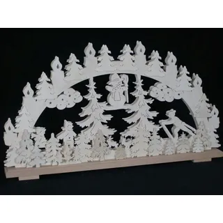 Schwibbogen el. Beleuchtet mit Skifahrer Schlittenkinder und Schneemann 70x37cm