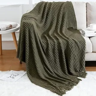 Blagic Gestrickte Überwurfdecke für Couch, weiche Bauernhaus-Boho-Überwurfdecke mit Quasten, dekorative leichte Überwurfdecke, Weizenstruktur, 127 cm Bx152.4 cm L