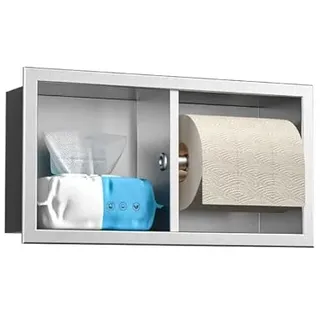 Bernkot Unterputz Toilettenpapierhalter Edelstahl, WC Badezimmerschrank mit Toilettenpapierhalter Halterung, Klopapierhalter mit aufbewahrung, 10×18×34cm, Gebürstet