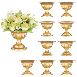 Sziqiqi Vase Gold Kleine für Hochzeit: 13 cm Hoch Metall Urne Vasen Set of 10 - Blumentopf Goldene für Tischdeko - Vintage Blumenvase für Party Taufe