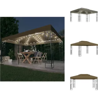 vidaXL Pavillon mit Doppeldach & LED-Lichterkette 3x4 m Taupe - Pavillons & Partyzelte - Taupe