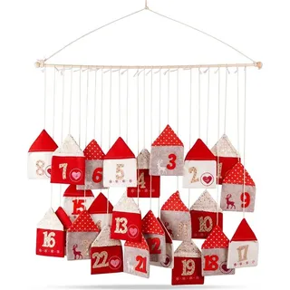Vilde | Adventskalender - 70x60 cm - Zum Befüllen - Filz - Weihnachtskalender zum Aufhängen - Rot