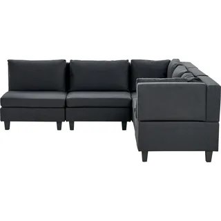 BELIANI 5-Sitzer Ecksofa Linksseitig Schwarz Stoffbezug mit Kissen Schwarze Beine Modular Modern Modulsofa Wohnlandschaft Wohnzimmer Wohnecke - Schwarz